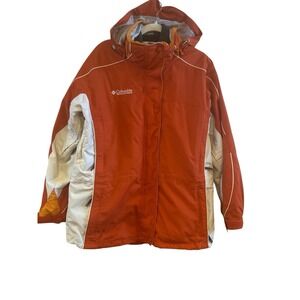 Columbia Ski Winter Jacket Orange White Size 1X Hood Zip Out Fleece Lining